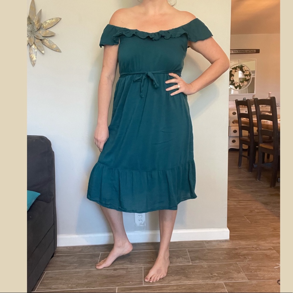 Dark Teal Ruffle Dress on or Off Shoulder